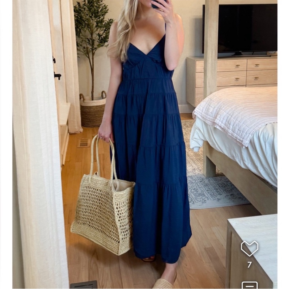 NWT Abercrombie & Fitch Blue Tiered Maxi Dress Flowy Crisscross Back Sundress S - Picture 4 of 16